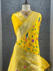 Parrot & Floral Weaving Paithani Soft Silk Saree