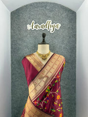 Parrot & Floral Weaving Paithani Soft Silk Saree