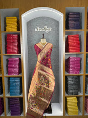 Parrot & Floral Weaving Paithani Soft Silk Saree