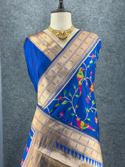 Parrot & Floral Weaving Paithani Soft Silk Saree