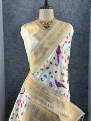 Parrot & Floral Weaving Paithani Soft Silk Saree