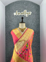 Parrot & Floral Weaving Paithani Soft Silk Saree