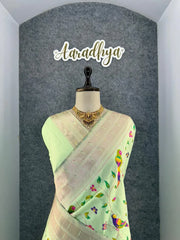 Parrot & Floral Weaving Paithani Soft Silk Saree