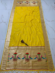 Dupatta - Pure Zari Traditional Peacock Motifs Paithani Dupatta