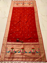 Dupatta - Pure Zari Traditional Peacock Motifs Paithani Dupatta
