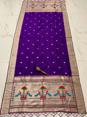 Dupatta - Pure Zari Traditional Peacock Motifs Paithani Dupatta