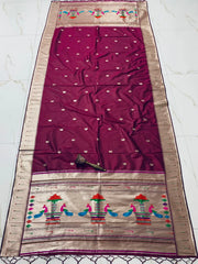 Dupatta - Pure Zari Traditional Peacock Motifs Paithani Dupatta