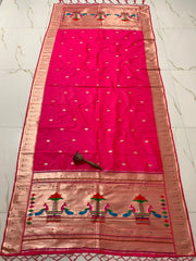Dupatta - Pure Zari Traditional Peacock Motifs Paithani Dupatta