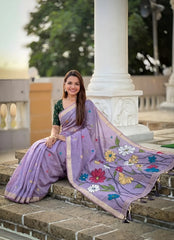 Premium Soft Muga Cotton Rich Flowery Pallu Saree