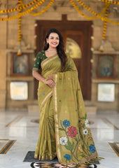 Premium Soft Muga Cotton Rich Flowery Pallu Saree