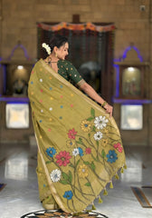 Premium Soft Muga Cotton Rich Flowery Pallu Saree