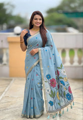 Premium Soft Muga Cotton Rich Flowery Pallu Saree