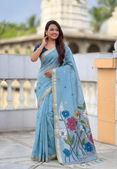 Premium Soft Muga Cotton Rich Flowery Pallu Saree