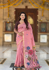 Premium Soft Muga Cotton Rich Flowery Pallu Saree