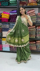 Desiner Bandhani Pure Lagadi Patta With Print saree