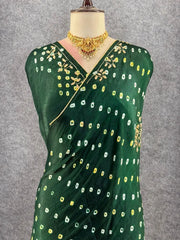 Gaji Silk Original Bandhani Gota Pati Hand Work Saree