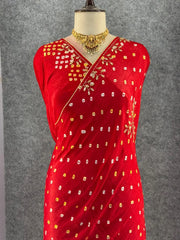 Gaji Silk Original Bandhani Gota Pati Hand Work Saree