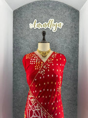 Gaji Silk Original Bandhani Gota Pati Hand Work Saree