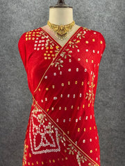 Gaji Silk Original Bandhani Gota Pati Hand Work Saree
