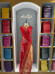 Gaji Silk Original Bandhani Gota Pati Hand Work Saree