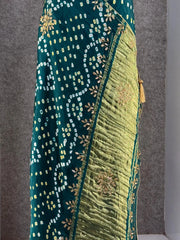 Gaji Silk Original Bandhani Gota Pati Hand Work Saree