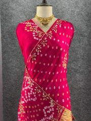 Gaji Silk Original Bandhani Gota Pati Hand Work Saree
