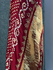 Gaji Silk Original Bandhani Gota Pati Hand Work Saree