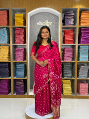 Gaji Silk Original Bandhani Gota Pati Hand Work Saree