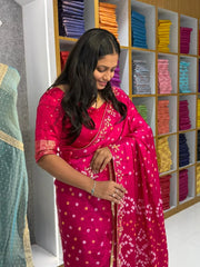 Gaji Silk Original Bandhani Gota Pati Hand Work Saree