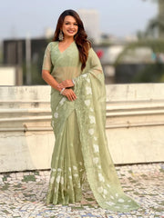 Designer Pure Chanda Kora Silk Embroidered Saree