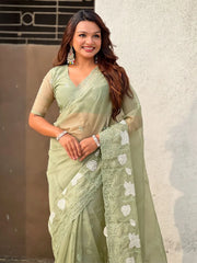 Designer Pure Chanda Kora Silk Embroidered Saree