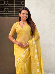 Designer Pure Chanda Kora Silk Embroidered Saree