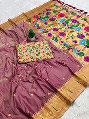 Soft Paithani Silk Meenakari Peacock & Munia Border Saree