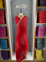 Pure Modal Silk Ajrakh Bandhani Saree with Lagadi Patta