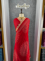 Pure Modal Silk Ajrakh Bandhani Saree with Lagadi Patta