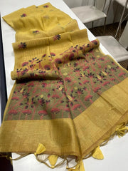 Pichwai Lotus Floral Weaving Muga Cotton Saree