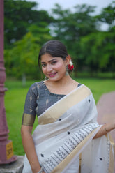 Soft Linen Cotton Thread Work Saree