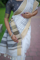 Soft Linen Cotton Thread Work Saree