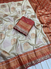 Heavy Banarasi Soft Silk Embroidery Work Lace Border Saree