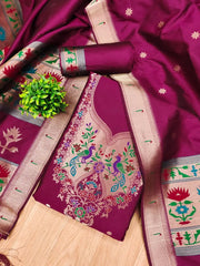 AE-004 – Soft Silk Unstitched Paithani Suits
