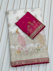 Dola SIlk Peacock Meenakari Weaving Banarasi Saree