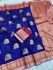 Heavy Banarasi Soft Silk Embroidery Work Lace Border Saree