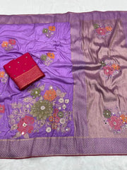Pure Dola Silk Real Mirror Work Meenakari Saree