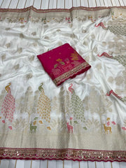 Dola SIlk Peacock Meenakari Weaving Banarasi Saree