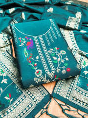 AE-018 – Peacock Motif Paithani Dress Material Set