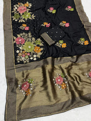 Pure Dola Silk Real Mirror Work Meenakari Saree