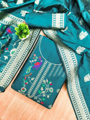 AE-018 – Peacock Motif Paithani Dress Material Set