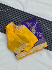 Heavy Dola Silk Weaving & Embroidery Border Saree (Unstiched Blouse)