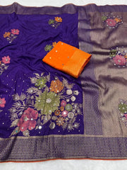 Pure Dola Silk Real Mirror Work Meenakari Saree