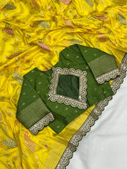 Heavy Dola Silk Weaving & Embroidery Border Saree (Unstiched Blouse)